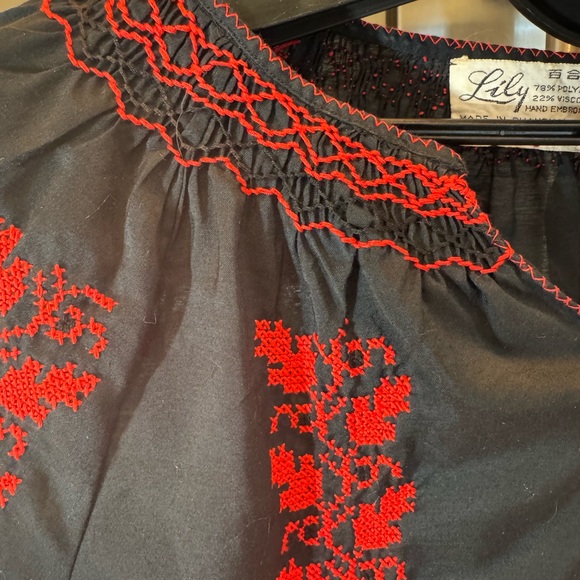 Lily Black Top with Red Stitching - Picture 2 of 7